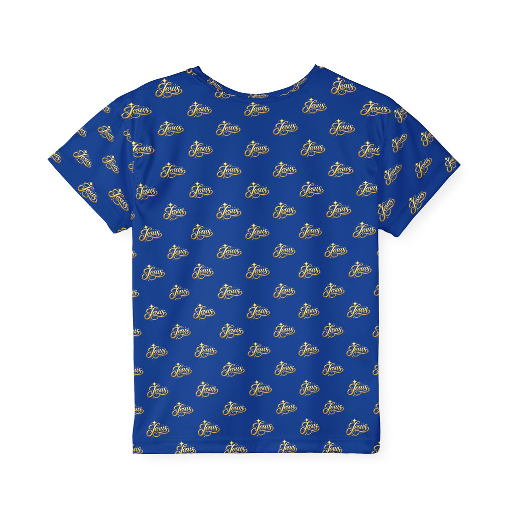 Youth Jesus Sports Jersey – Blue All-Over Print Christian Athletic Shirt | Kids Faith Sportswear