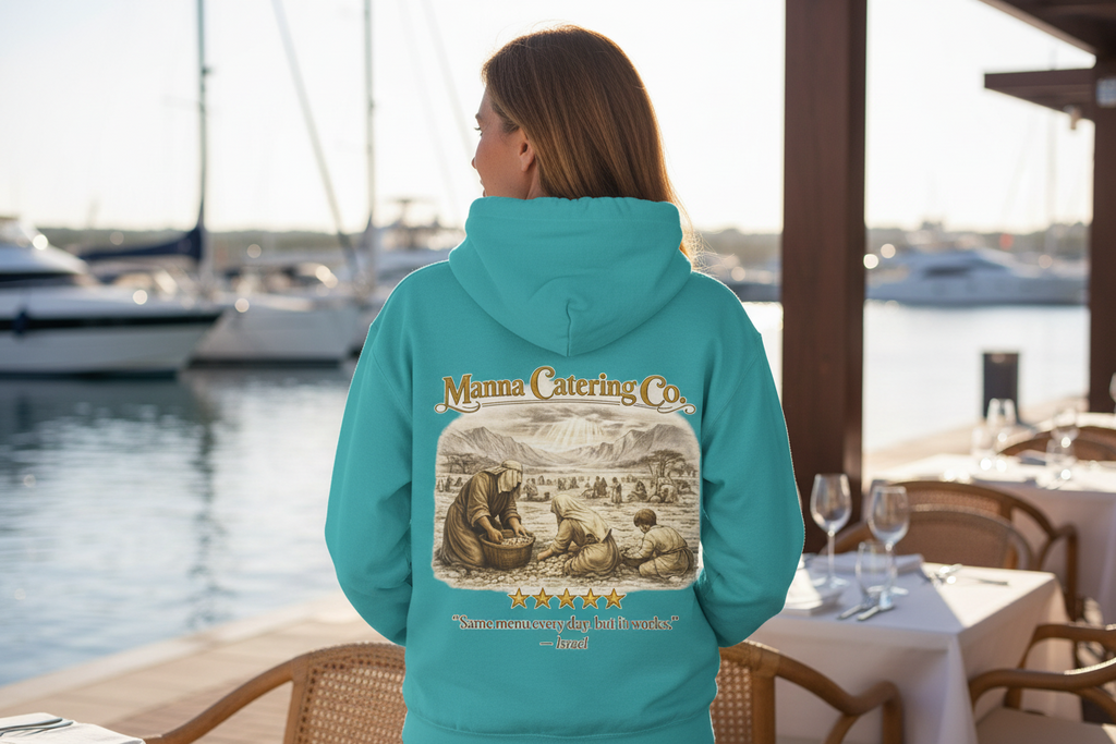 Manna Catering Co. – Hoodie | “Manna Review” Vintage Graphic – Five-Star Faith Series