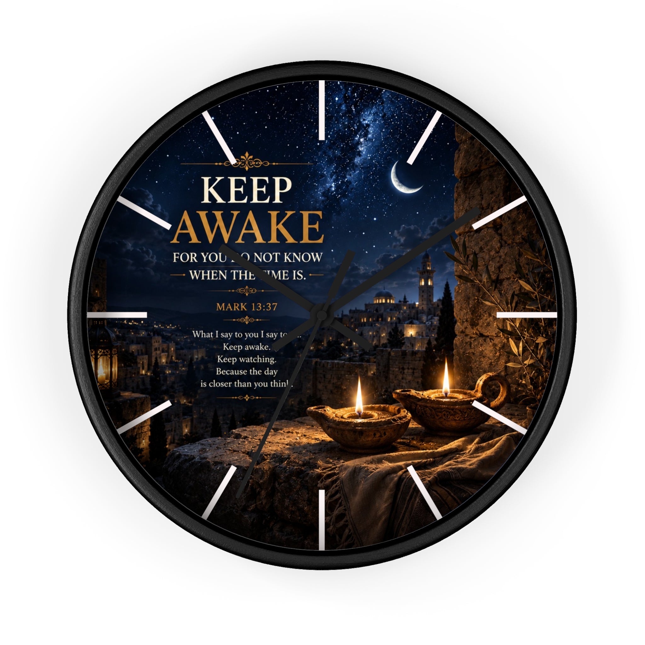 Keep Awake Wall Clock | Mark 13:37 Christian Nightscape Clock | Inspirational Faith Decor