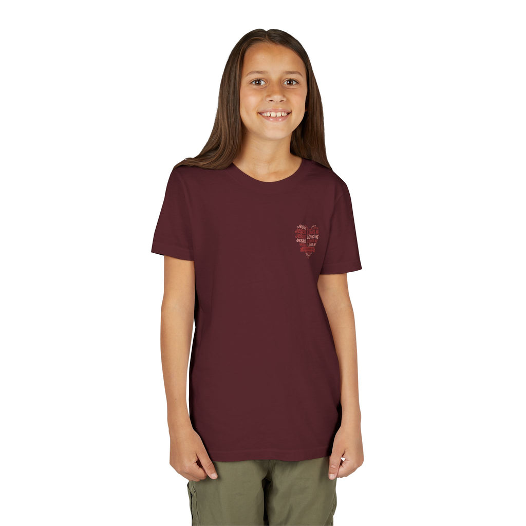 Jesus Loves Me Youth T-Shirt – Heart Word Cloud Christian Kids Tee | Faith Inspired Youth Shirt