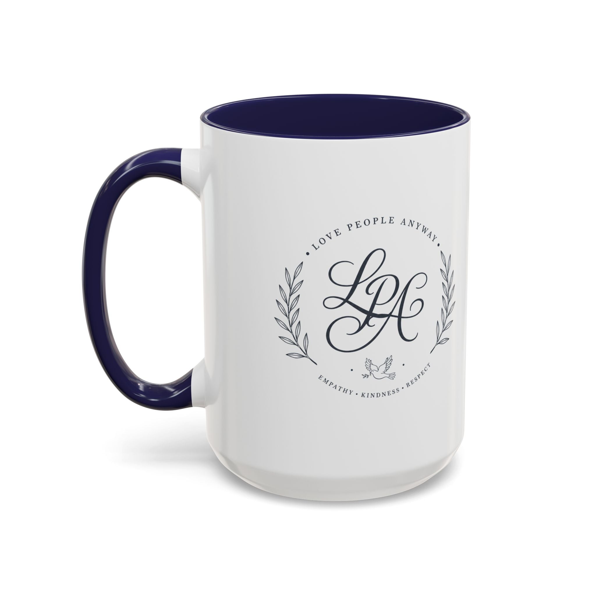 Love People Anyway Monogram Coffee Mug | Personalized Initial Crest Mug | Inspirational Gift