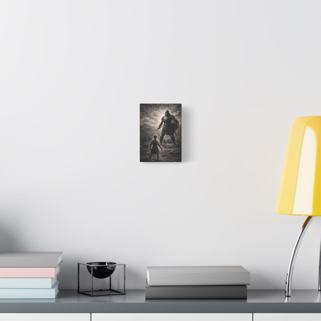 David vs Goliath Canvas — Monochrome Biblical Battle Wall Art