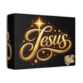 Jesus Gold Script Canvas Wall Art – Christian Faith Satin Stretched Canvas | Inspirational Home Decor