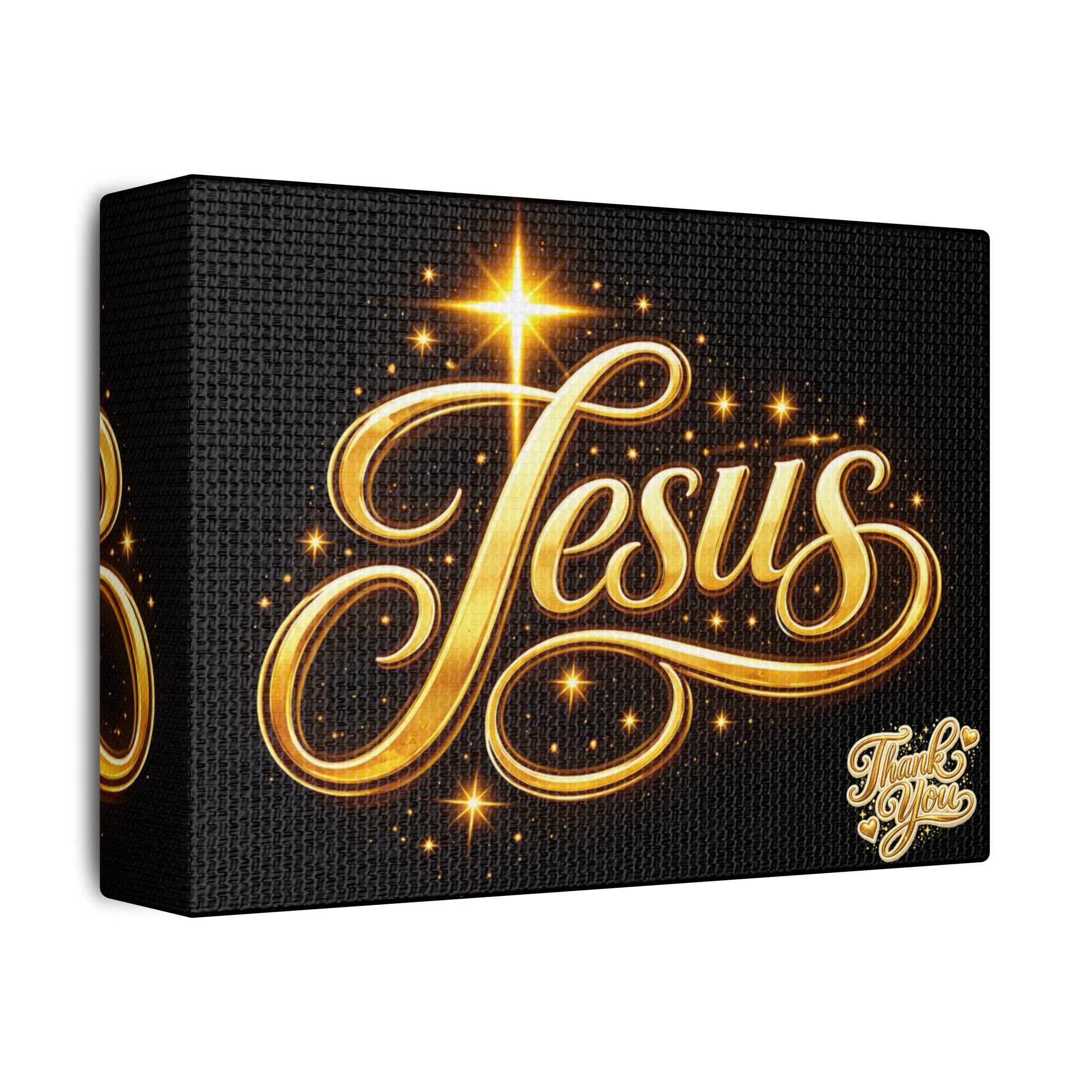Jesus Gold Script Canvas Wall Art – Christian Faith Satin Stretched Canvas | Inspirational Home Decor