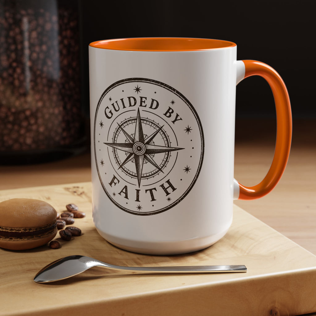 Guided by Faith Compass Coffee Mug | Inspirational Christian Accent Mug | Faith Freedom Creations
