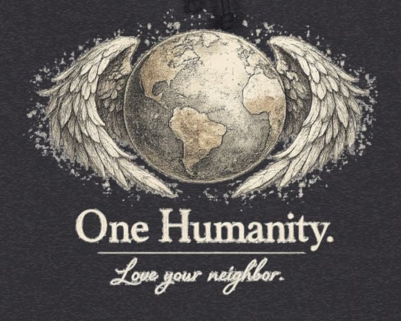 “One Humanity” Hoodie – “Love Your Neighbor” Earth & Wings Graphic Sweatshirt