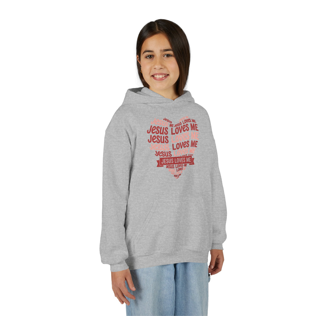Jesus Loves Me Youth Hoodie – Heart Word Cloud Christian Kids Sweatshirt | Faith Inspired Kids Apparel