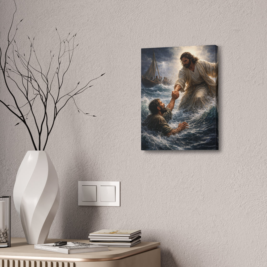 Jesus Saves Canvas Wall Art – Christian Faith Stretched Canvas | Inspirational Scripture Decor