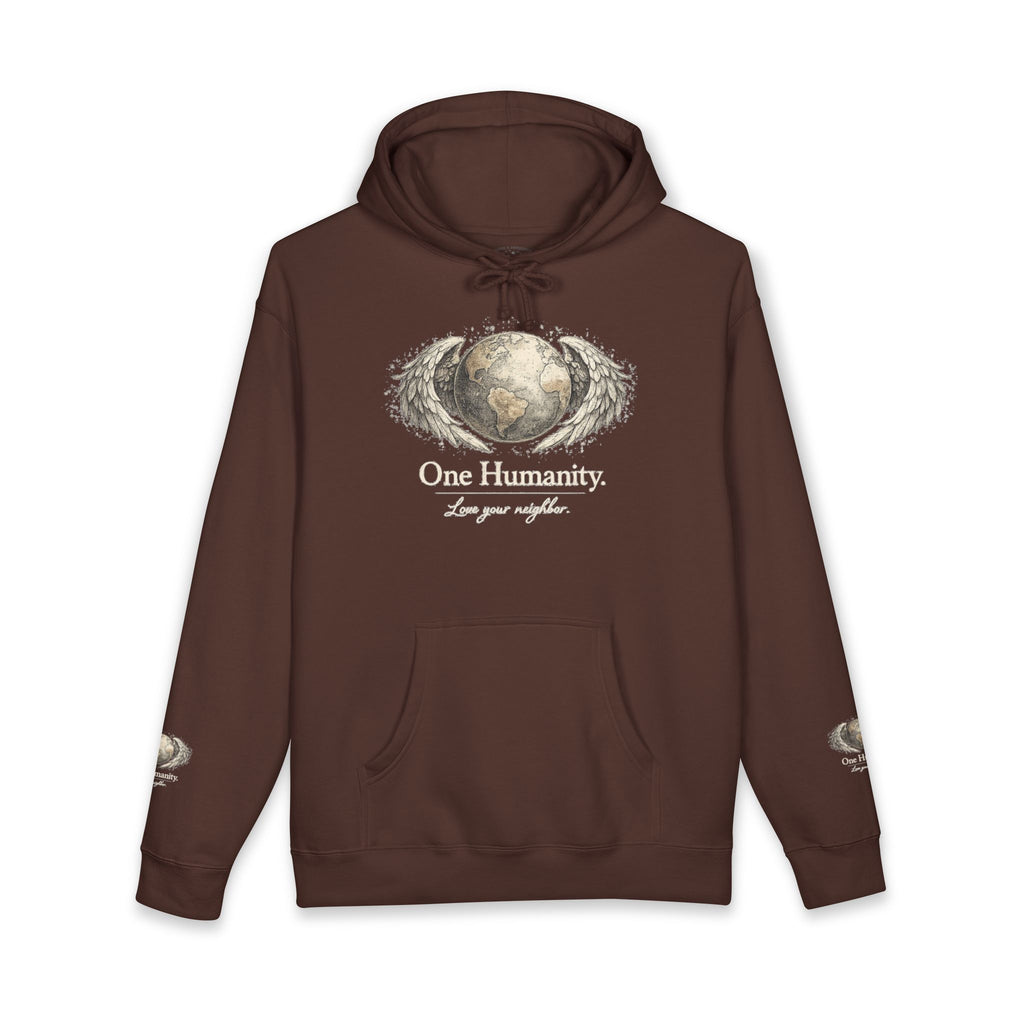 “One Humanity” Hoodie – “Love Your Neighbor” Earth & Wings Graphic Sweatshirt