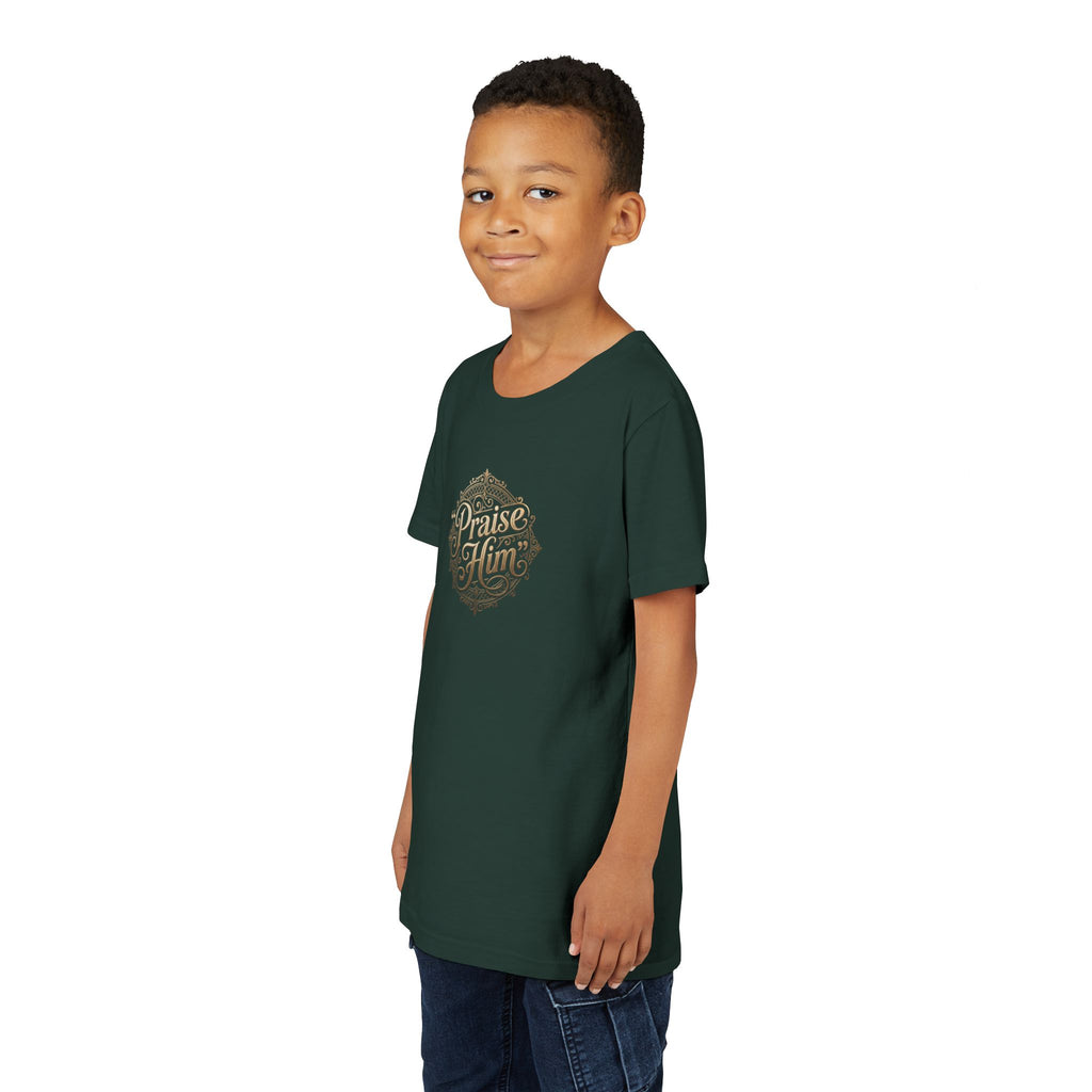 Praise Him Psalms 34:1 Youth T-Shirt | Christian Kids Faith Tee | Inspirational Youth Apparel