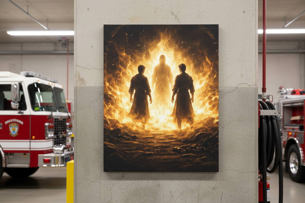 Not Alone in the Fire Canvas – Daniel 3:25 Scripture Wall Art | Biblical Faith Decor