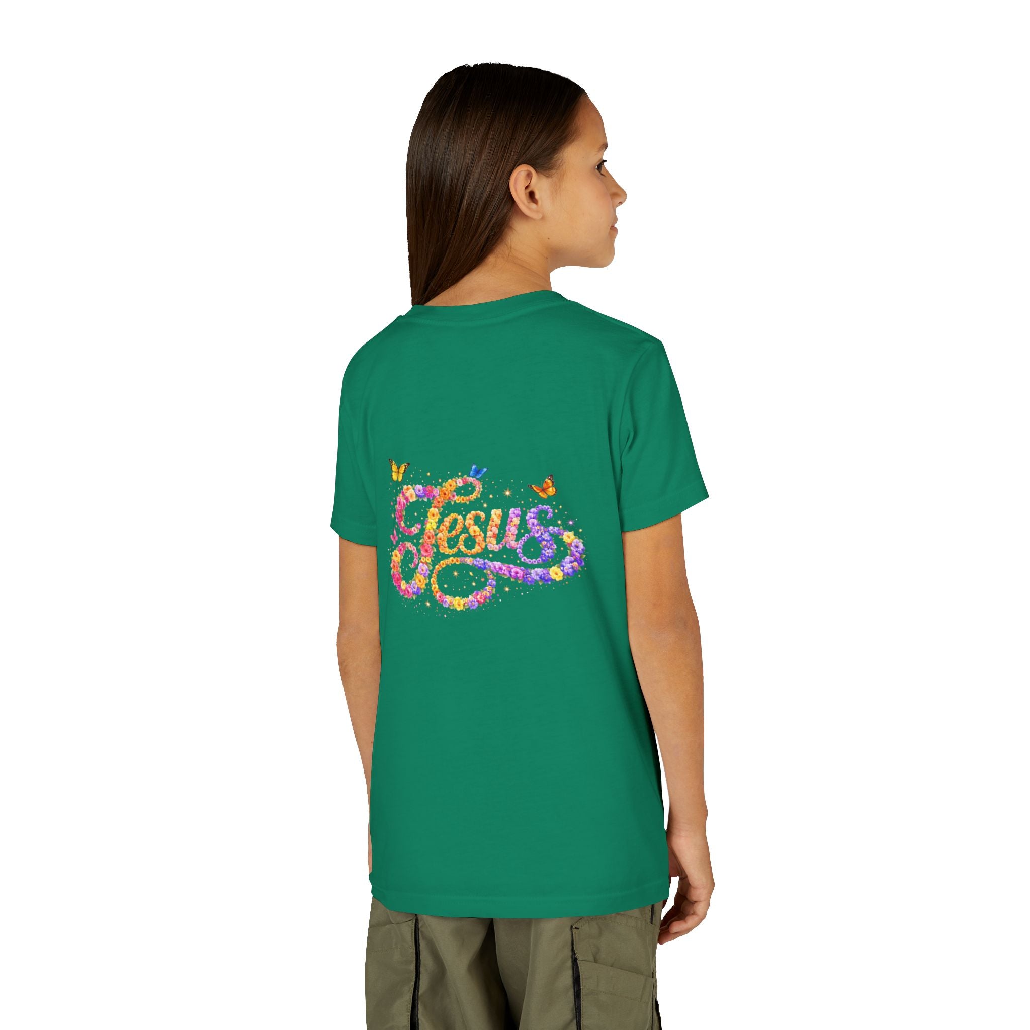 Youth Jesus Floral Script T-Shirt – Butterfly Christian Kids Tee | Faith Youth Shirt
