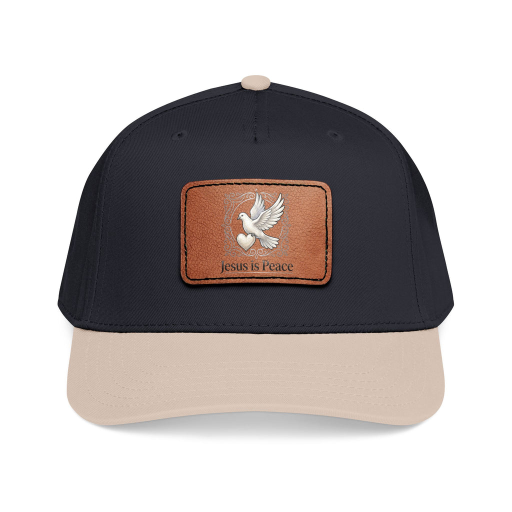 Christian Leather Patch Baseball Cap — "Jesus is Peace" Dove Embroidery