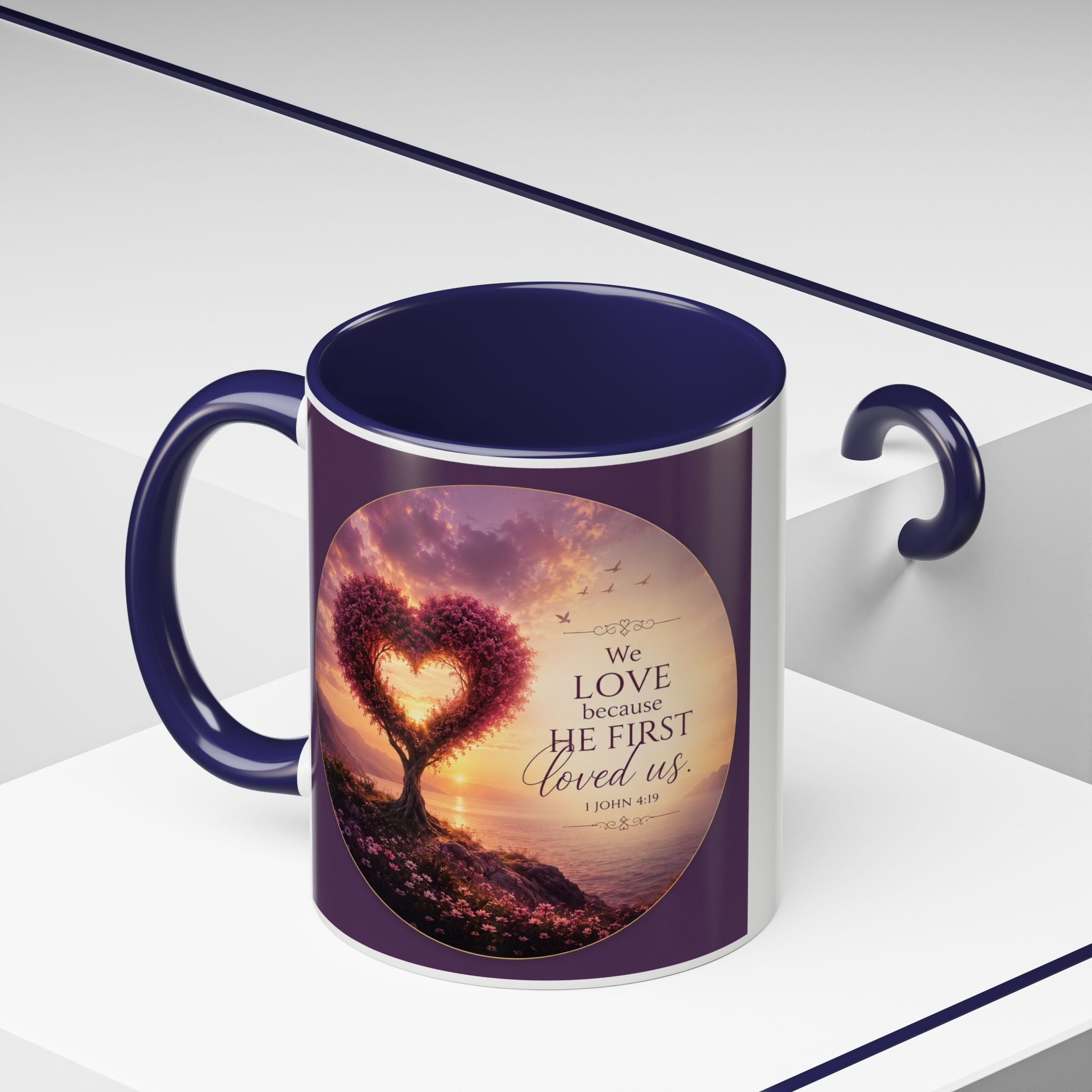Heart Tree Coffee Mug | We Love Because He First Loved Us Mug | 1 John 4:19 Christian Gift