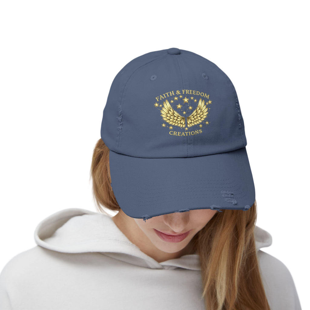 Faith & Freedom – Distressed Cap | Vintage Winged Stars Embroidered Hat