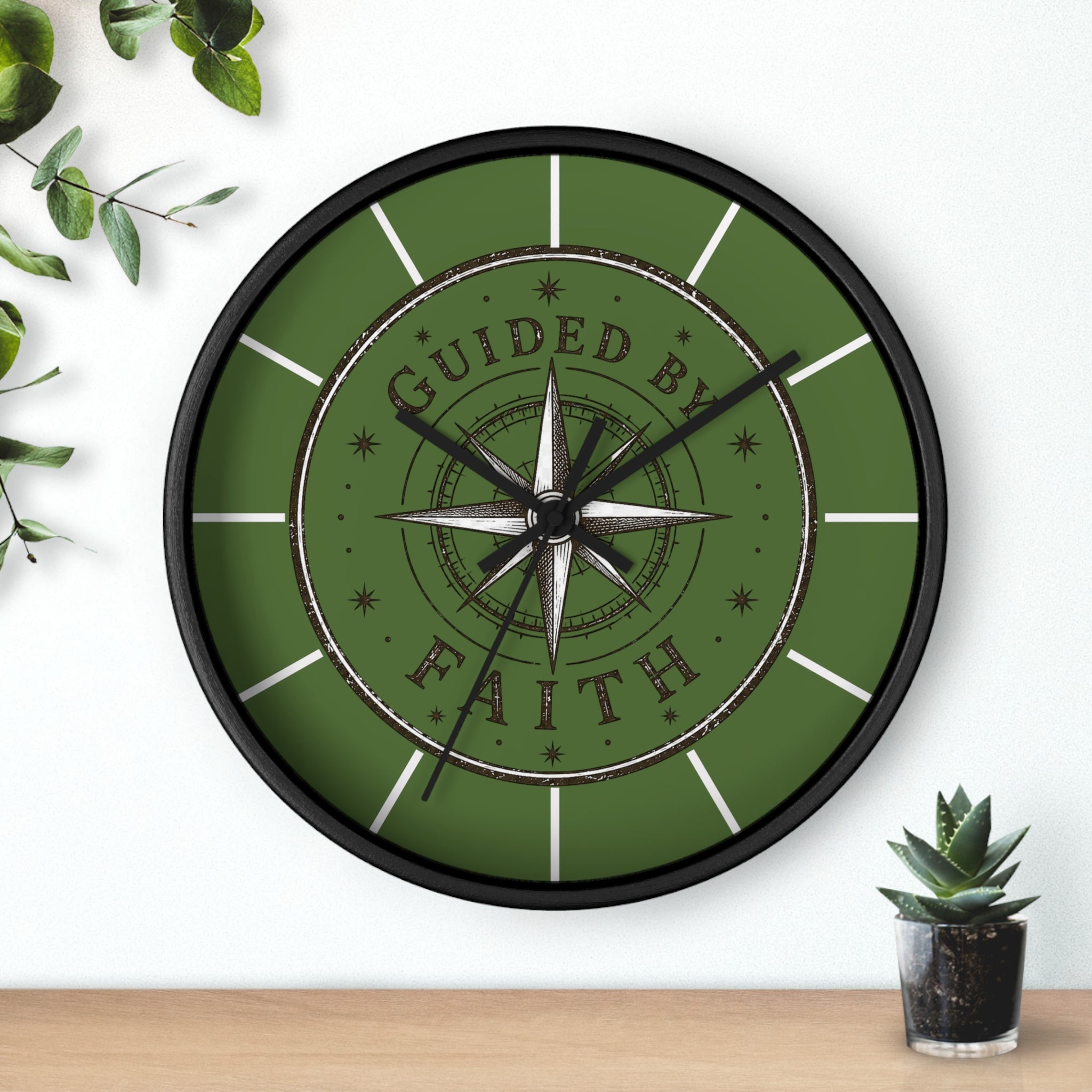 Guided by Faith Compass Wall Clock | Rustic Christian Clock | Inspirational Faith Home Decor
