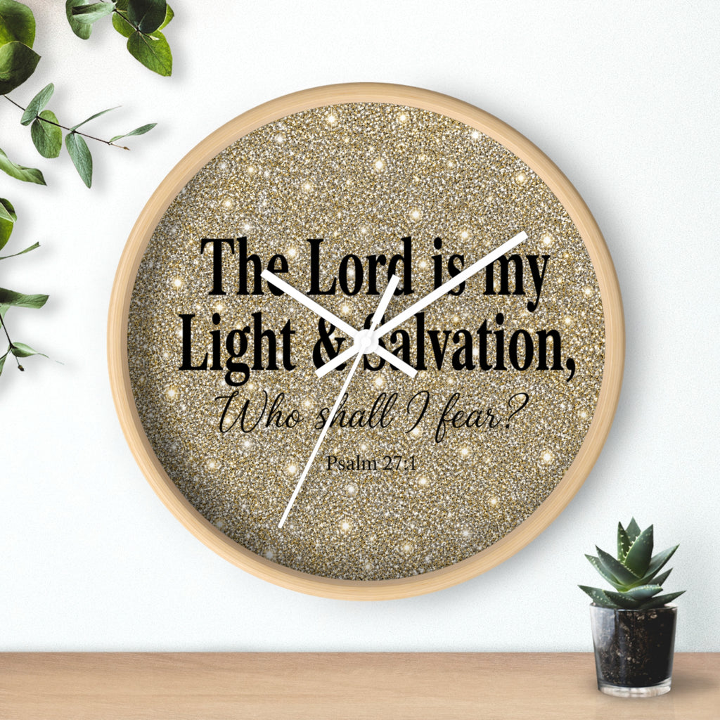 Inspirational Psalm 27:1 Wall Clock — "The Lord is my Light & Salvation" Sparkle Decorative Clock