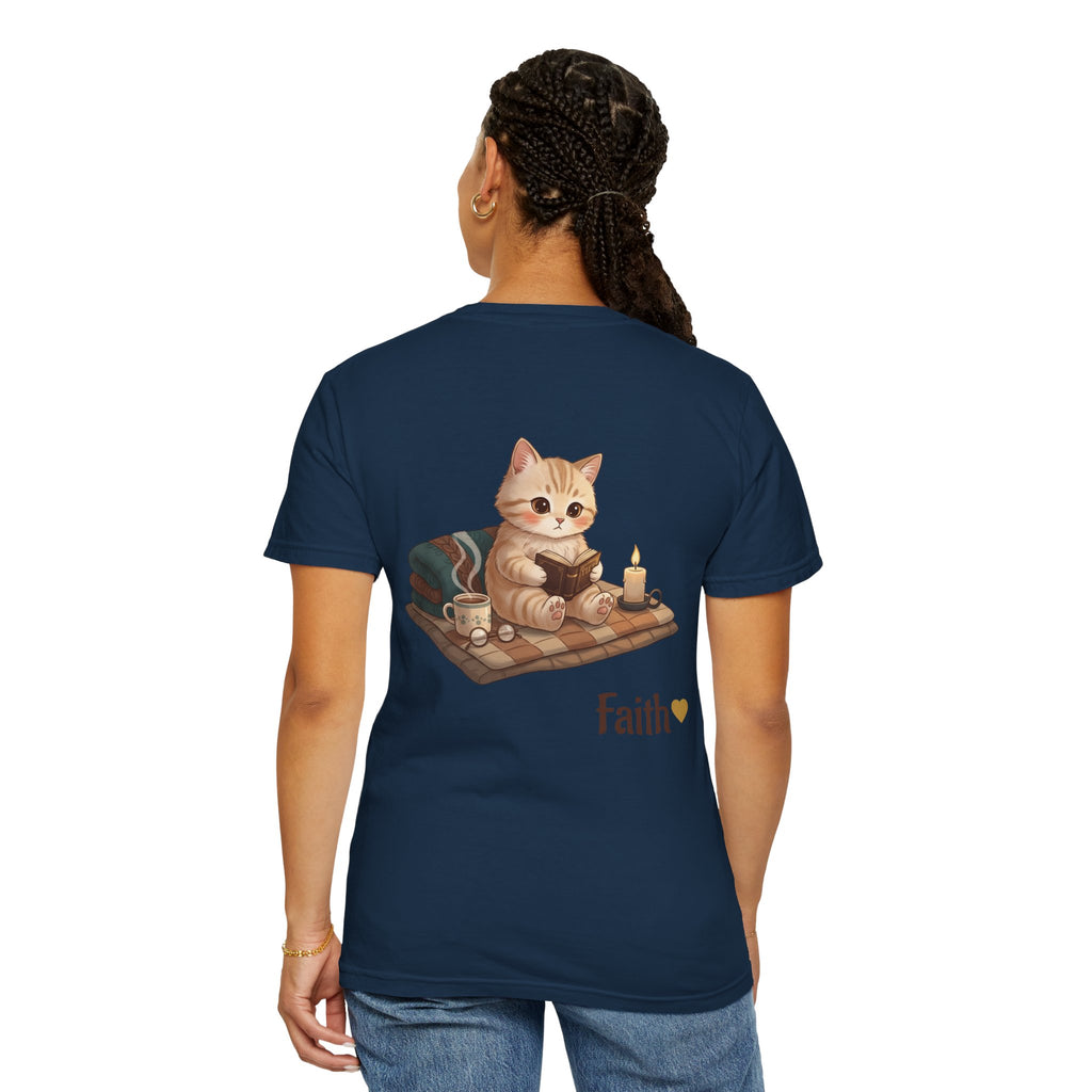 Cozy Cat Prayer T-Shirt — Faith Heart Cat Tee | Christian Cat Lover Shirt