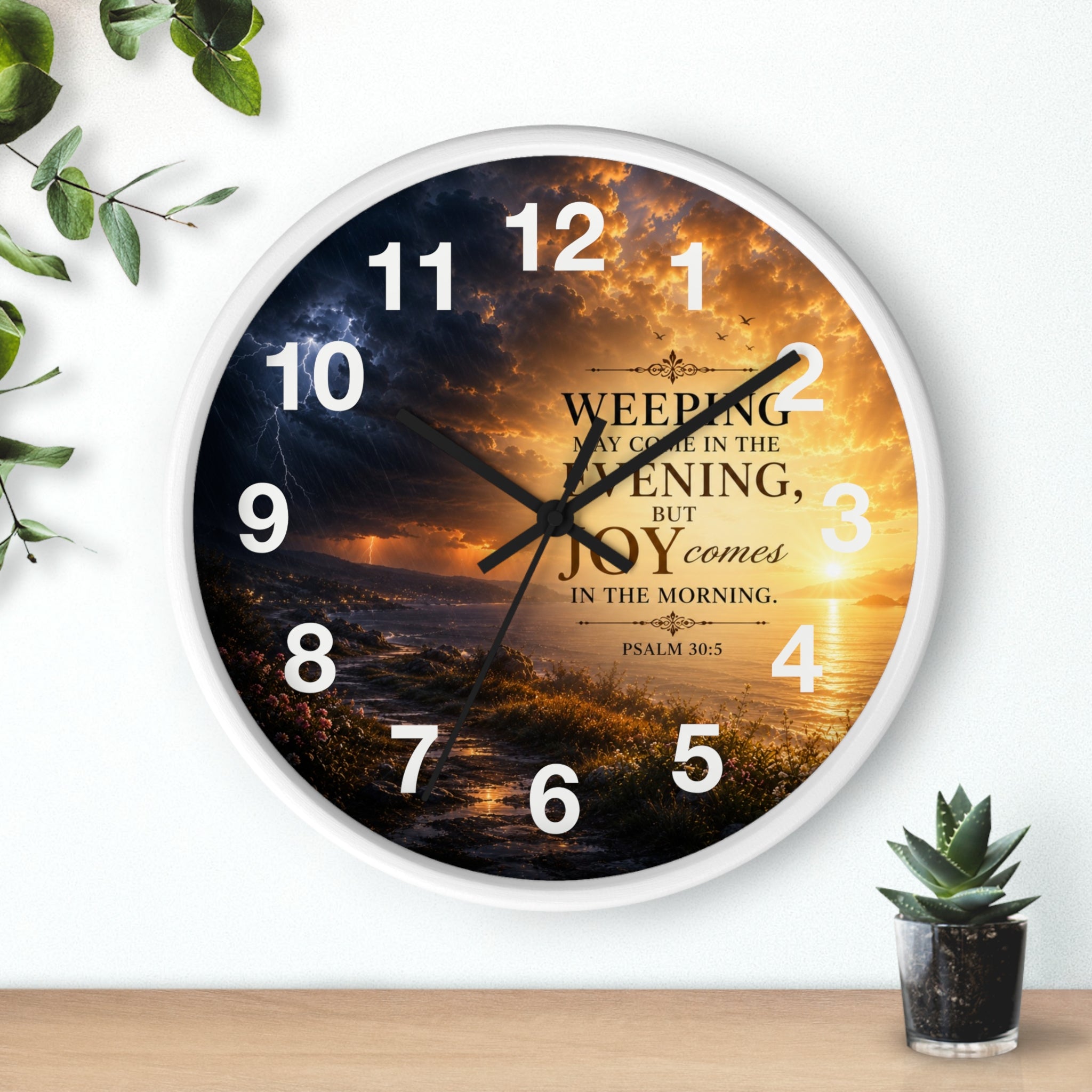 Psalm 30:5 Wall Clock | Joy Comes in the Morning Christian Clock | Inspirational Faith Decor