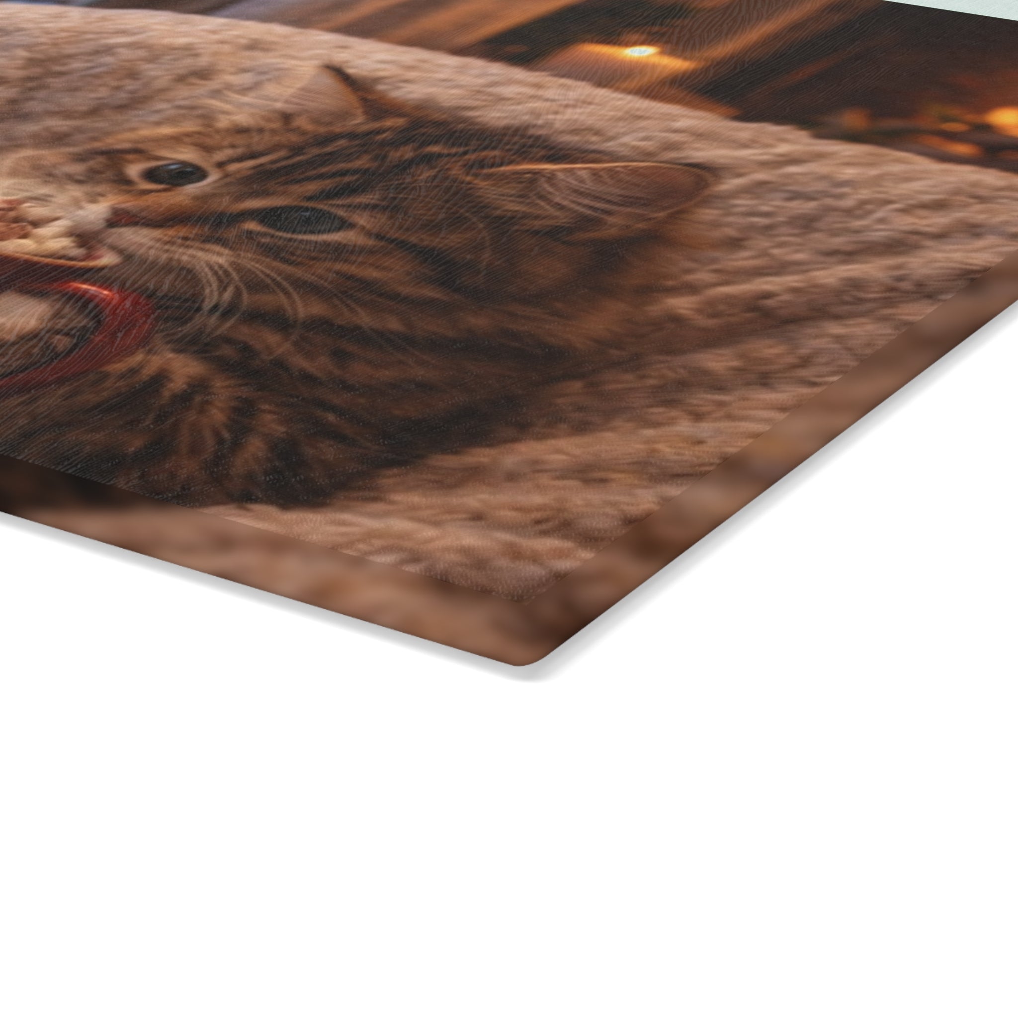 Cozy Winter Cat Glass Cutting Board – Hot Cocoa Kitchen Decor | Cute Cat Kitchen Board