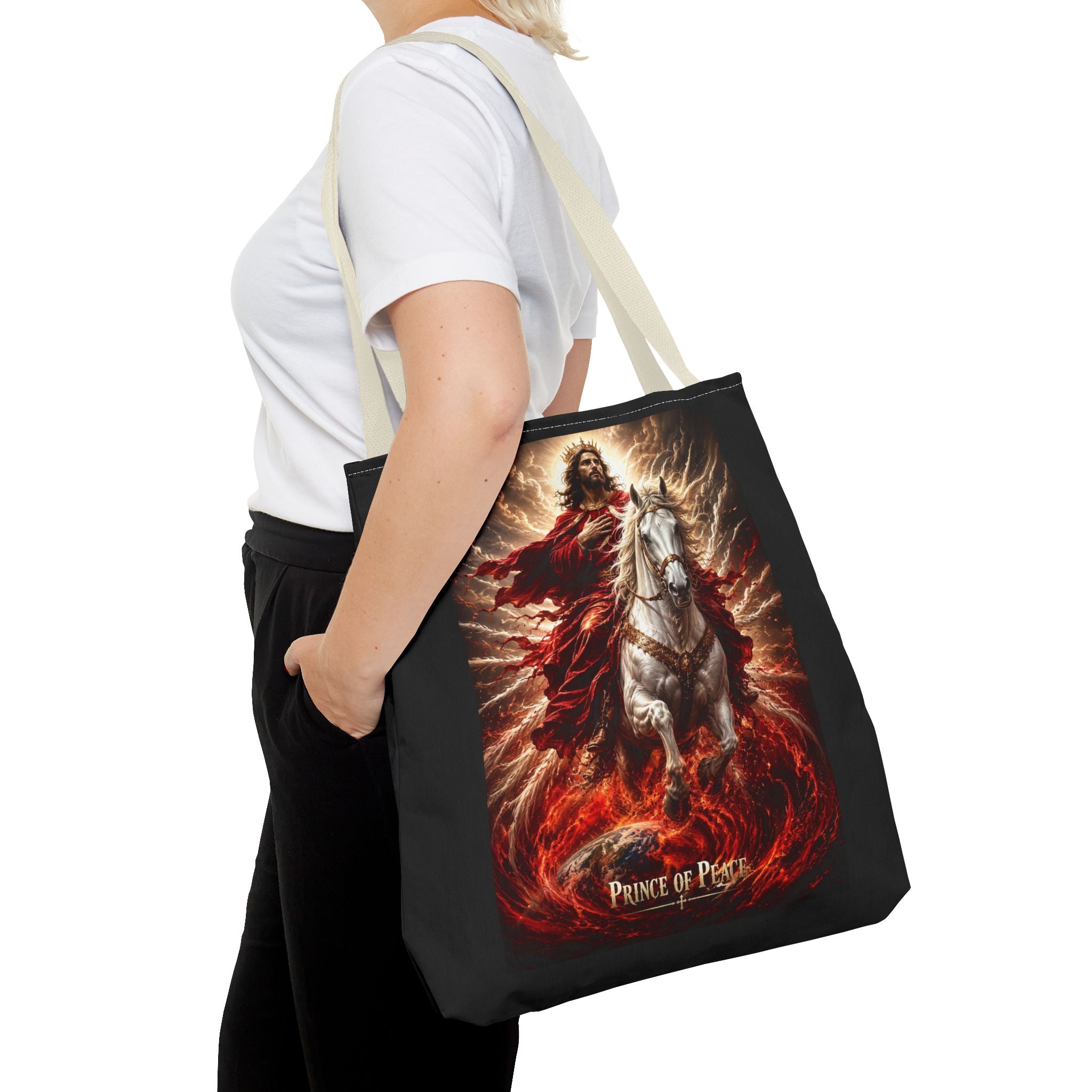 Prince of Peace Tote Bag | Jesus Riding White Horse Christian Tote | Inspirational Faith Carryall