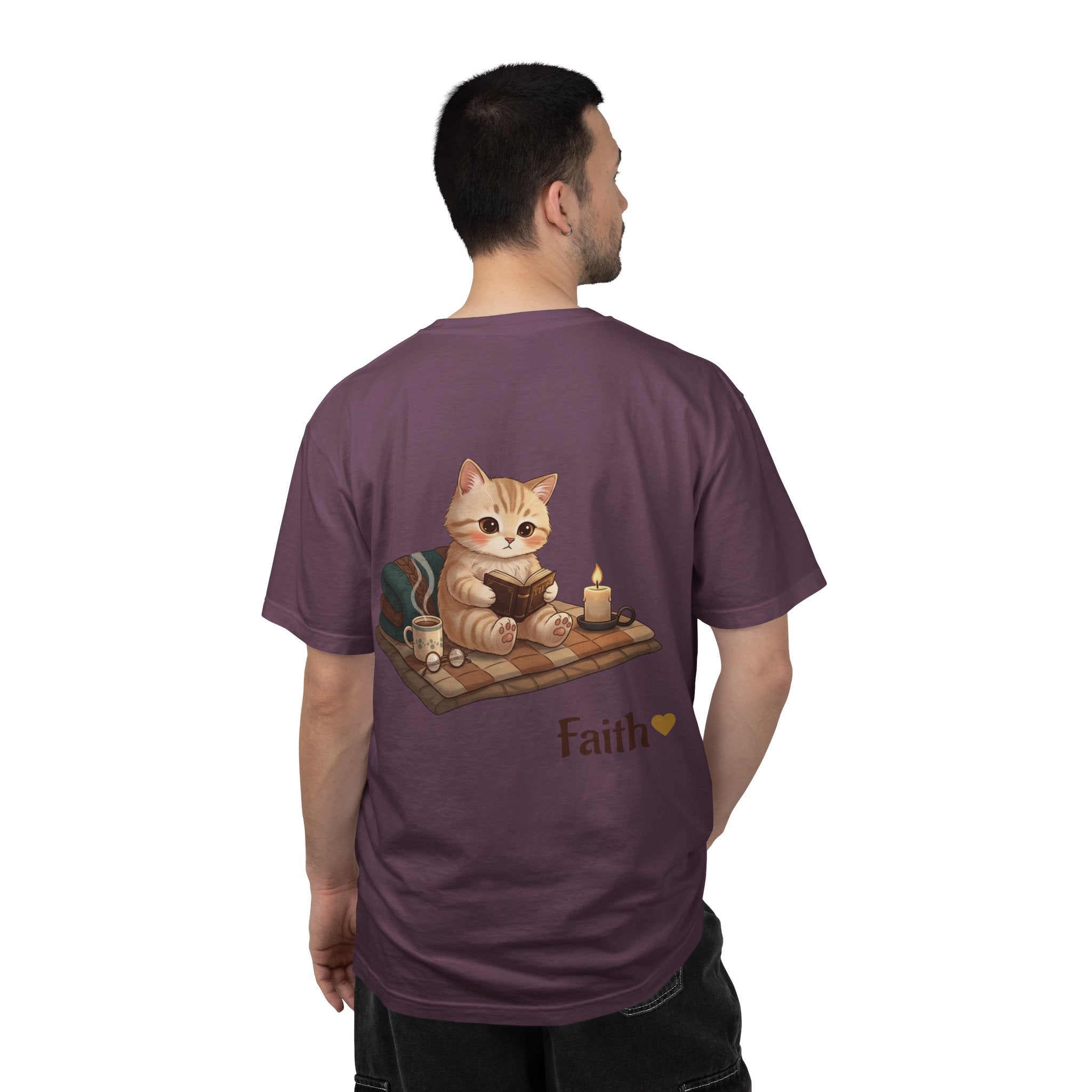 Cozy Cat Prayer T-Shirt — Faith Heart Cat Tee | Christian Cat Lover Shirt