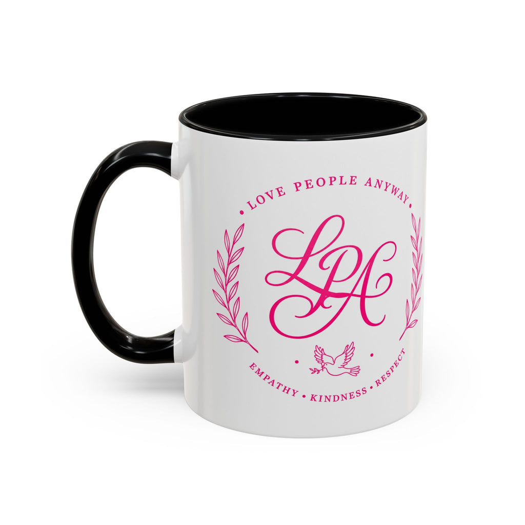 Love People Anyway Coffee Mug | Inspirational Pink Monogram Mug | Faith Freedom Creations