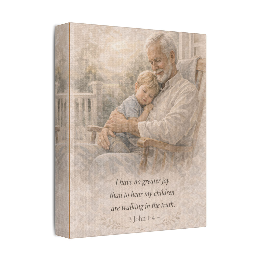 Grandfather and Grandson Canvas Print – 3 John 1:4 Scripture Wall Art | Faith Inspired Family Artwork