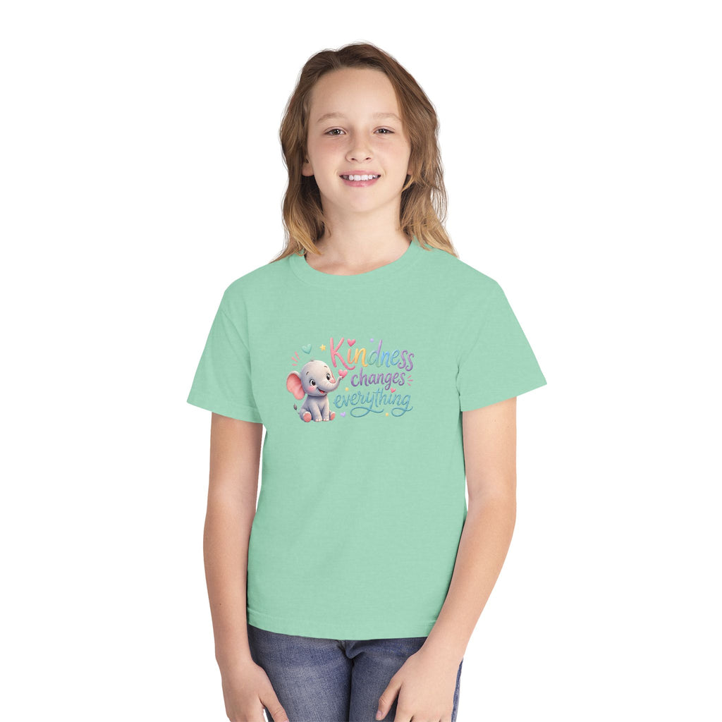 Youth Kindness Changes Everything Tee | Cute Elephant Kids Shirt | Inspirational Children’s Graphic T-Shirt