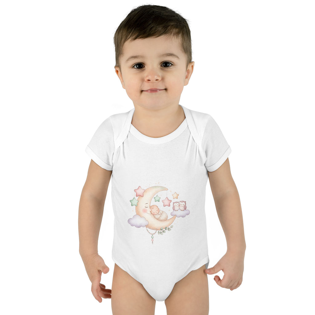 Pastel Moon & Stars Baby Bodysuit – Sleepy Moon Newborn Onesie | Cozy Baby Outfit