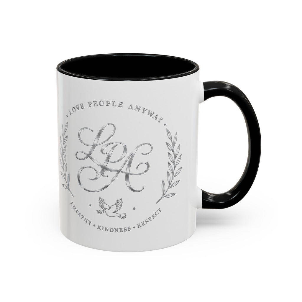 Love People Anyway Silver Accent Coffee Mug | Inspirational Monogram Mug | Faith Freedom Creations