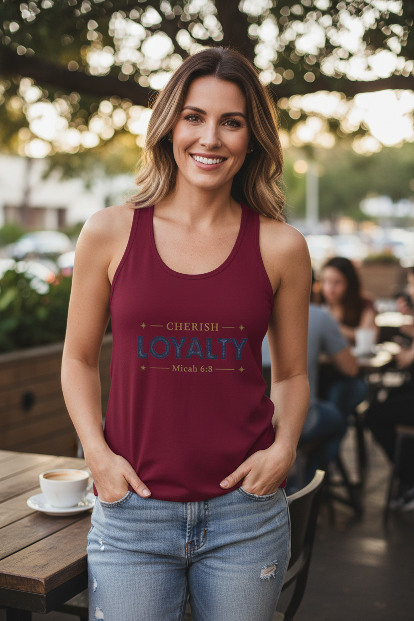 Cherish Loyalty – Women’s Racerback Tank | Inspirational Faith Graphic
