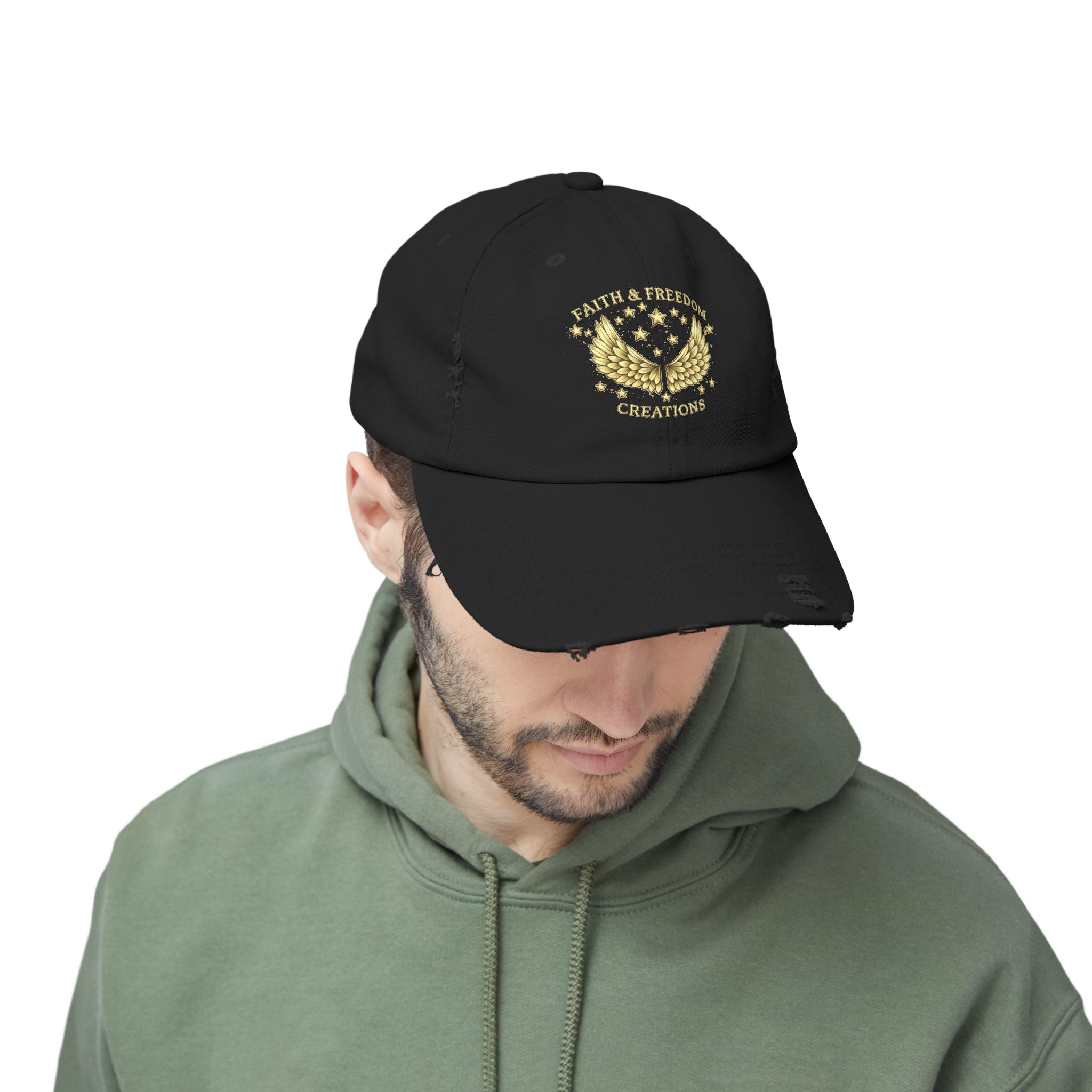 Faith & Freedom – Distressed Cap | Vintage Winged Stars Embroidered Hat