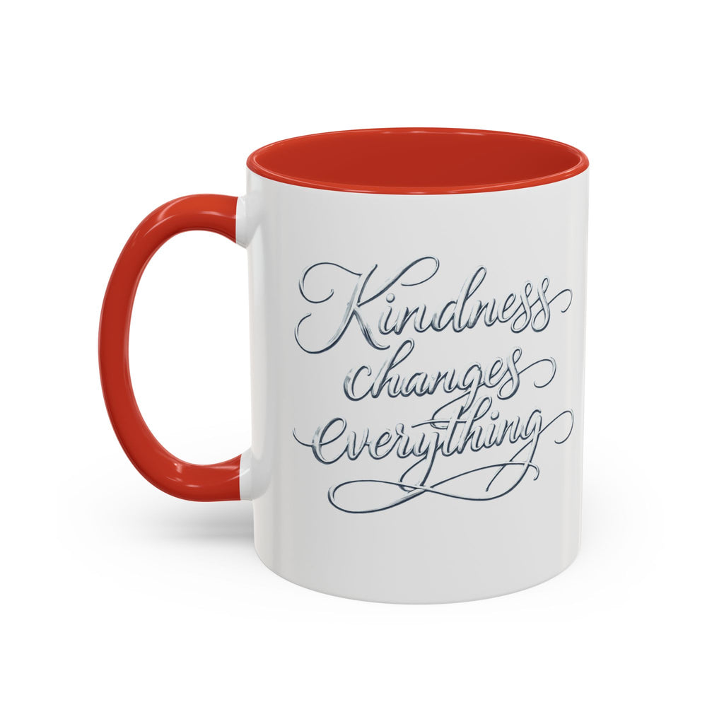 Silver-Kindness Changes Everything Accent Coffee Mug | Inspirational Ceramic Mug | Faith Freedom Creations