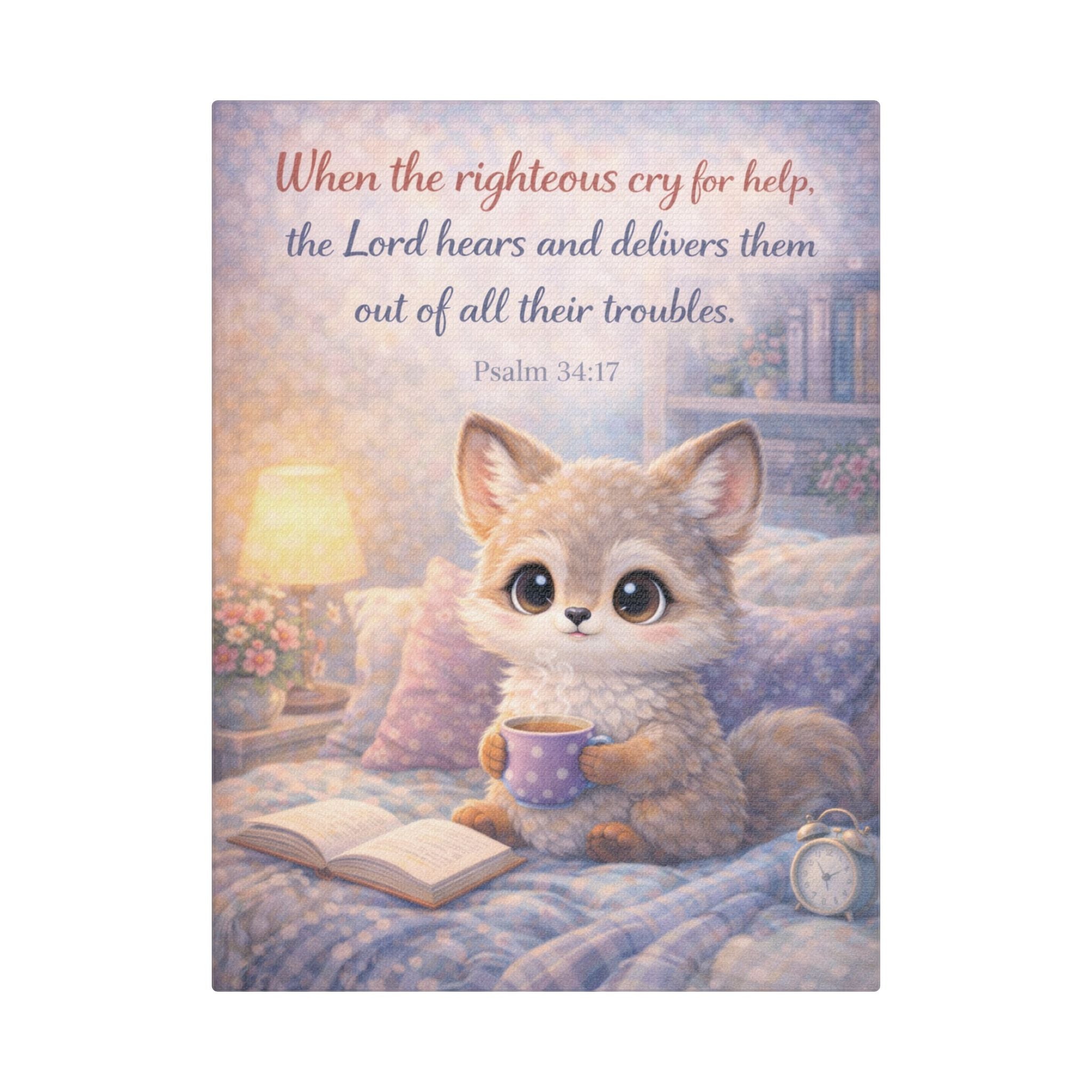 Scripture Woodland Animals – Fox – Psalm 34:17 Canvas Print