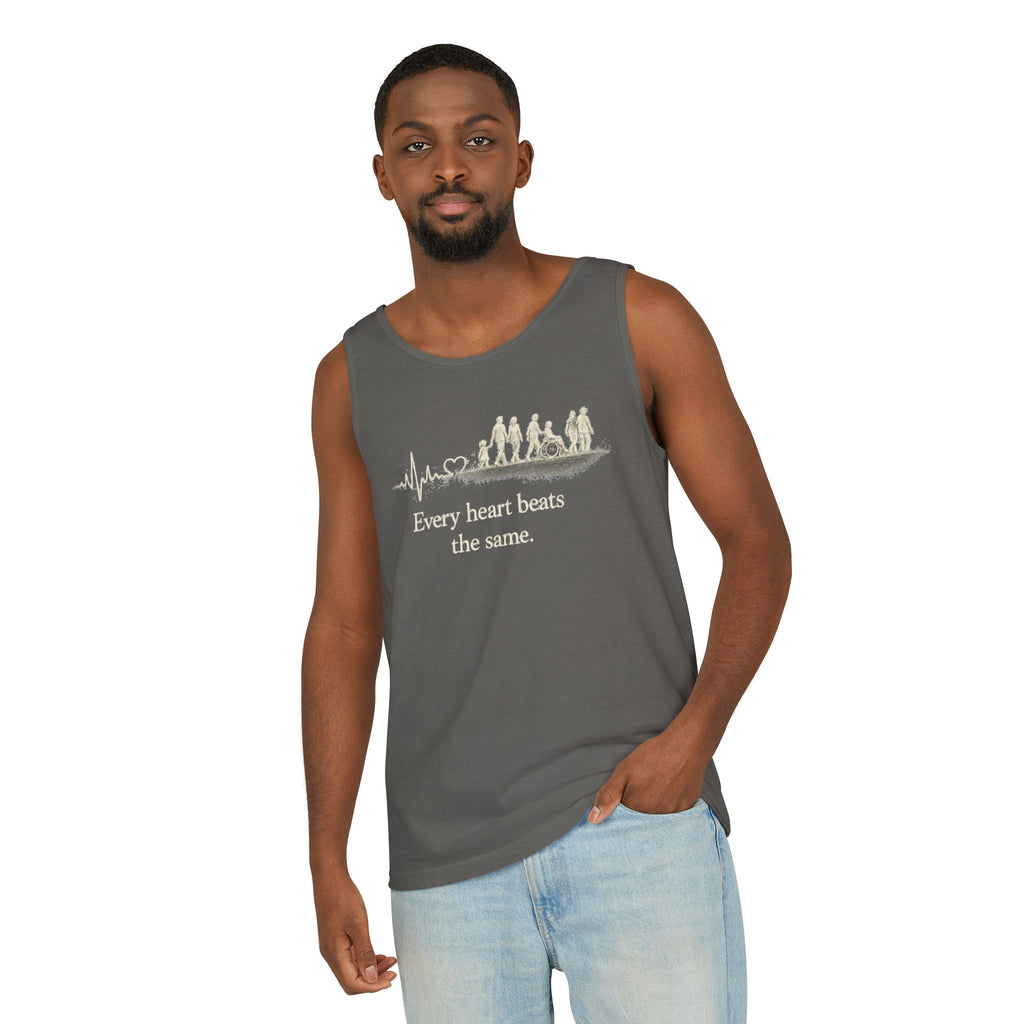 “Every Heart Beats the Same” Vintage Surf Tank Top – Garment-Dyed Coastal Unity Tank