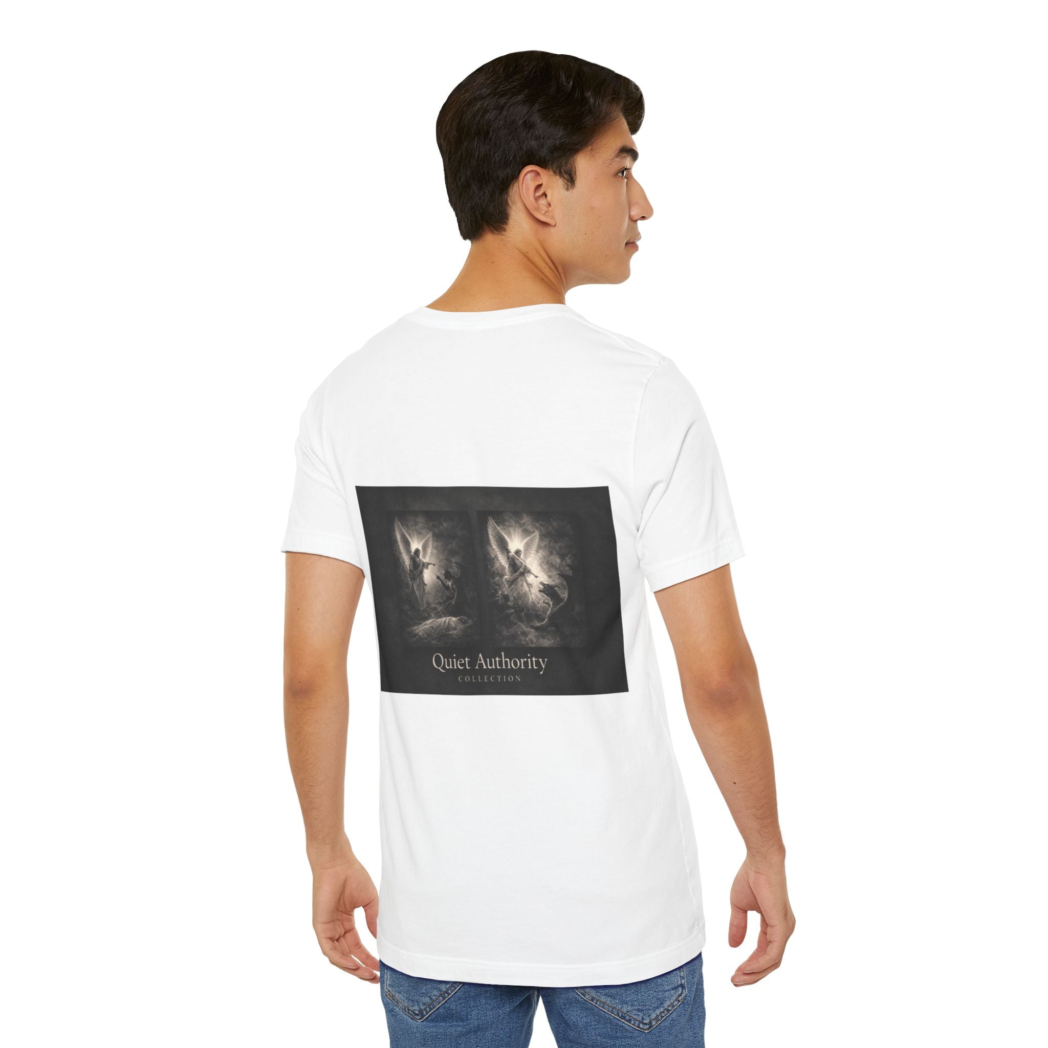 Michael Defeats Satan T-Shirt – Archangel Michael Christian Graphic Tee | Faith Spiritual Apparel
