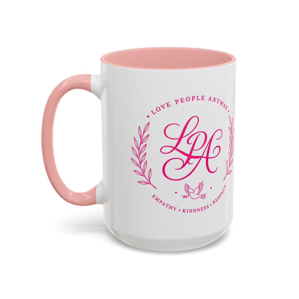 Love People Anyway Coffee Mug | Inspirational Pink Monogram Mug | Faith Freedom Creations