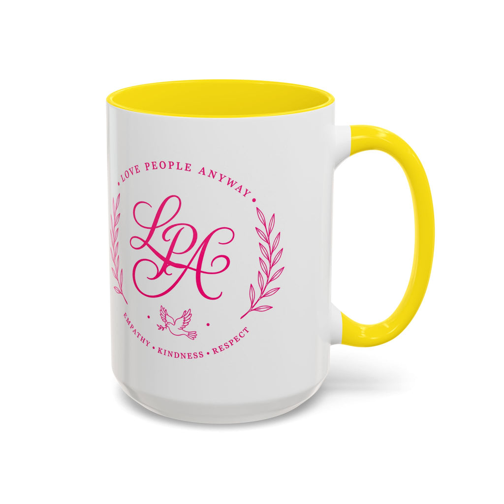Love People Anyway Coffee Mug | Inspirational Pink Monogram Mug | Faith Freedom Creations