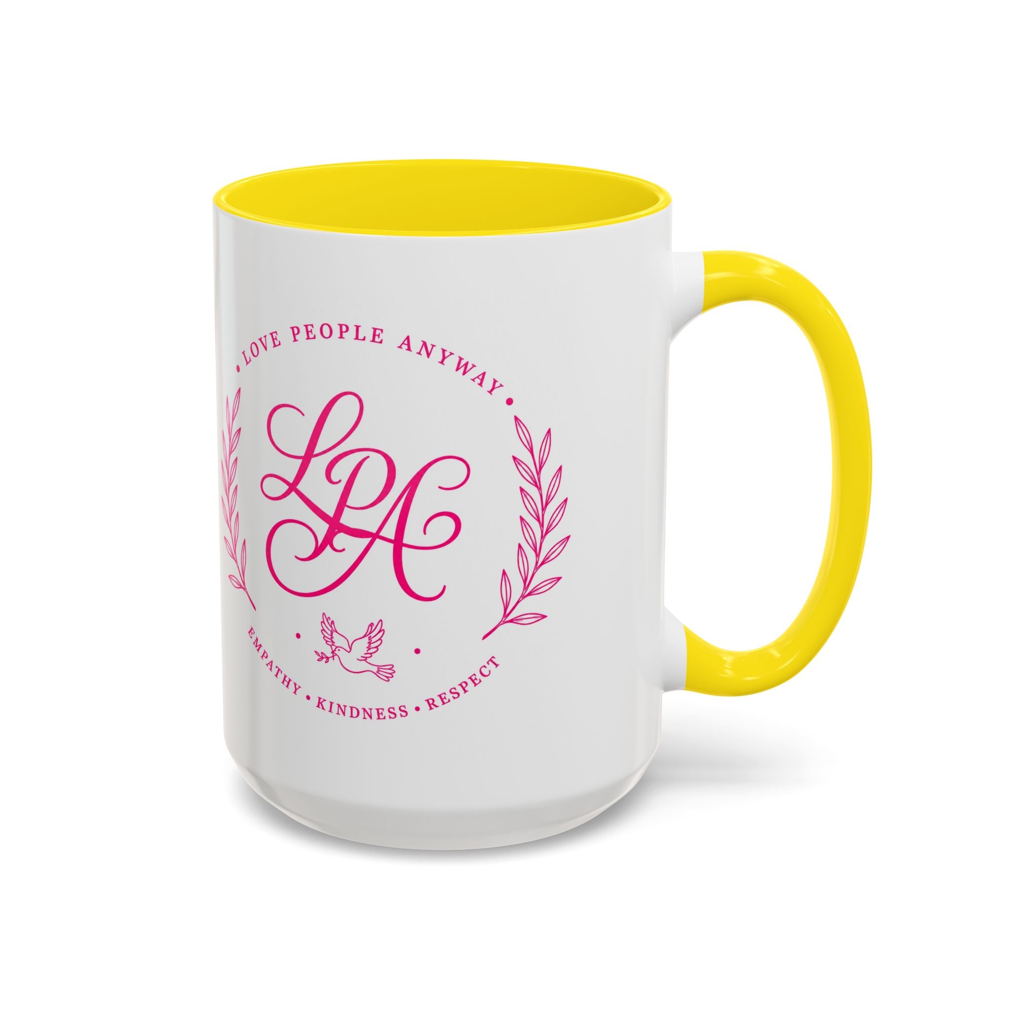 Love People Anyway Coffee Mug | Inspirational Pink Monogram Mug | Faith Freedom Creations