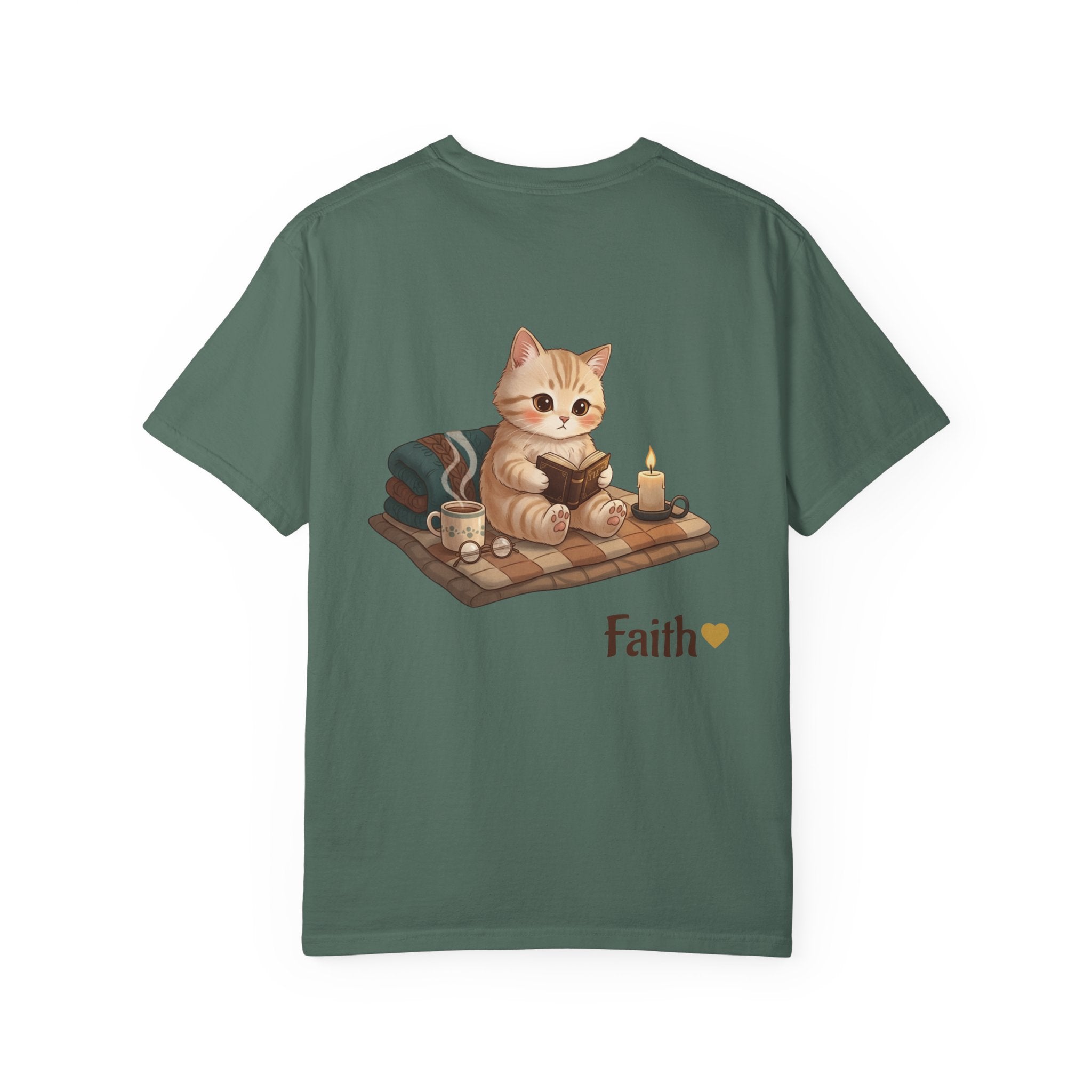 Cozy Cat Prayer T-Shirt — Faith Heart Cat Tee | Christian Cat Lover Shirt