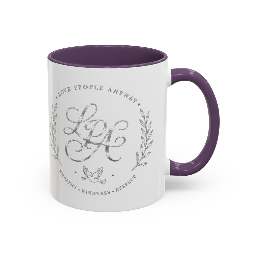 Love People Anyway Silver Accent Coffee Mug | Inspirational Monogram Mug | Faith Freedom Creations