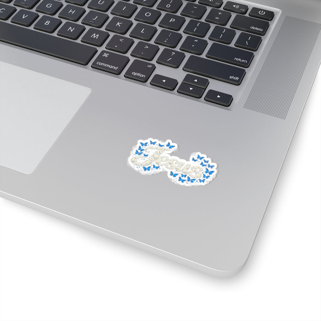 Jesus Floral Script Sticker – Blue Butterfly Christian Decal | Faith Laptop & Journal Sticker