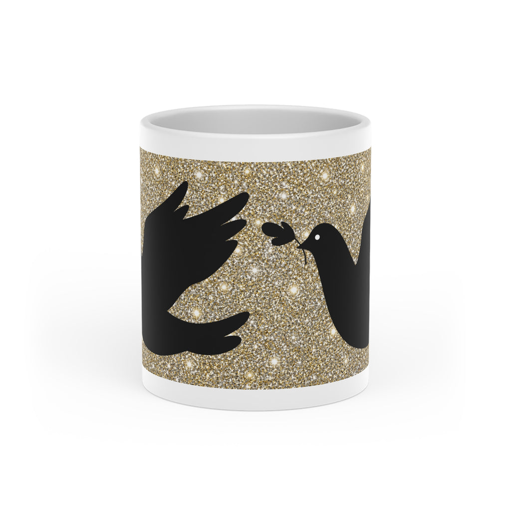 Peace Dove Heart Mug | Gold Glitter Ceramic Coffee Mug | Dove & Olive Branch Gift