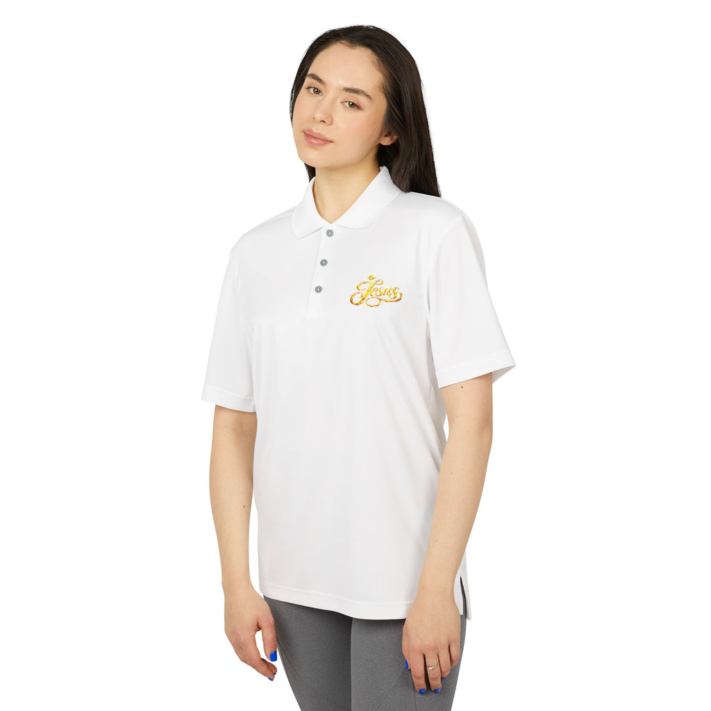 'Jesus' Script Embroidered Polo — Gold Faith Golf Shirt