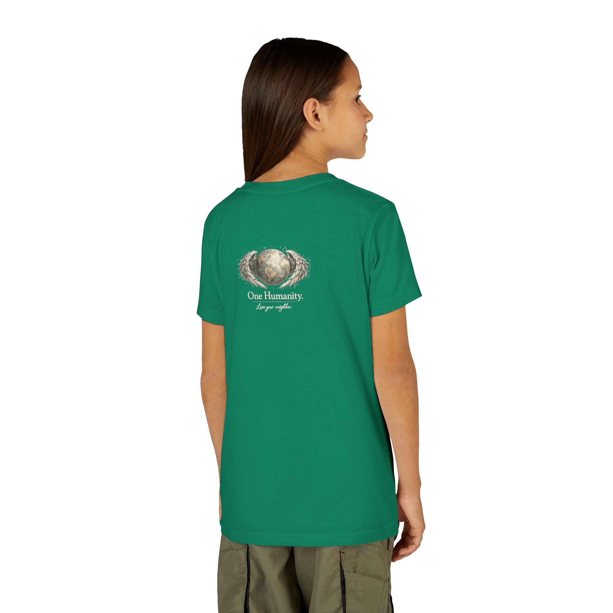Youth “Quiet Kindness Changes Everything” Tee – Kids Inspirational T-Shirt with Earth & Friends Graphic