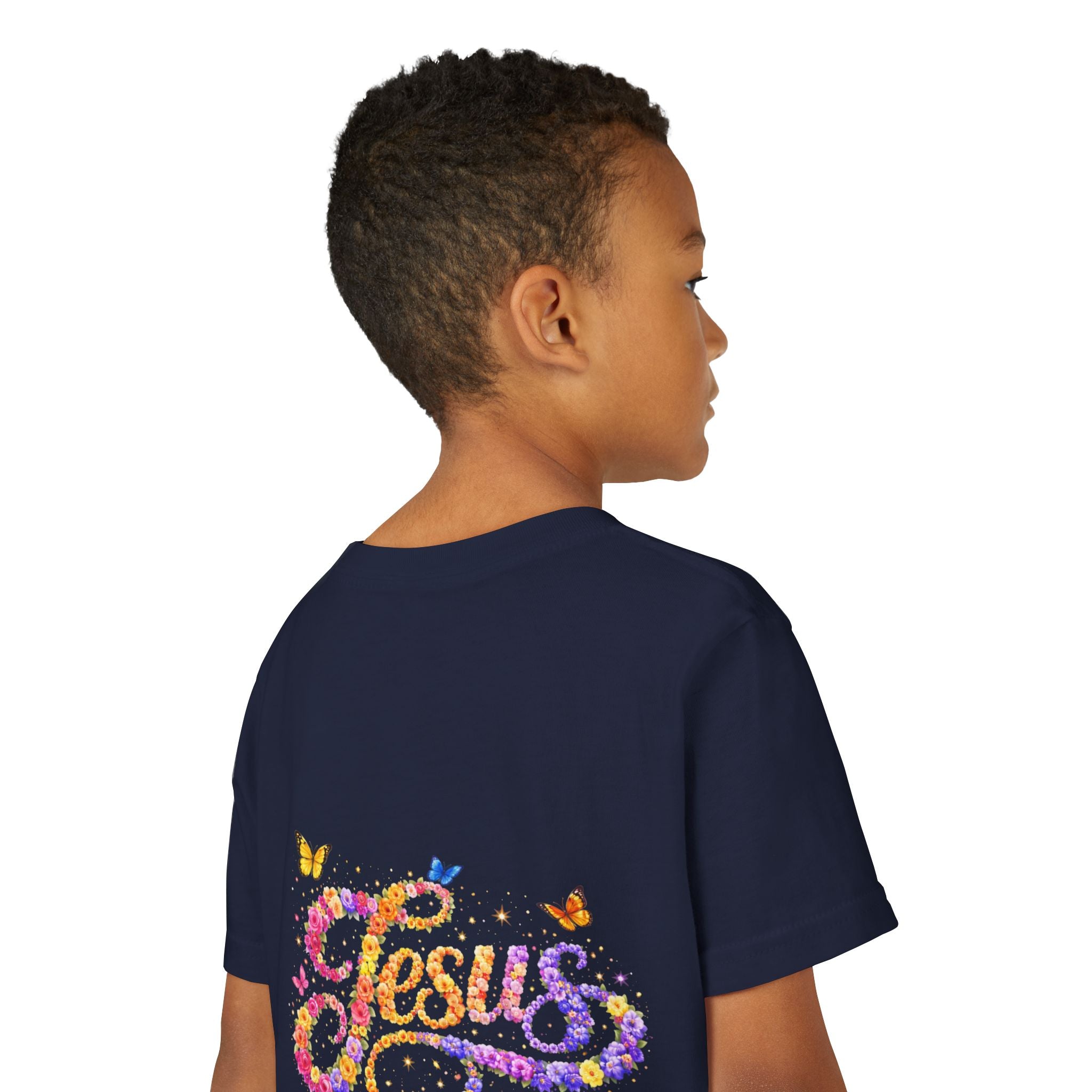 Youth Jesus Floral Script T-Shirt – Butterfly Christian Kids Tee | Faith Youth Shirt