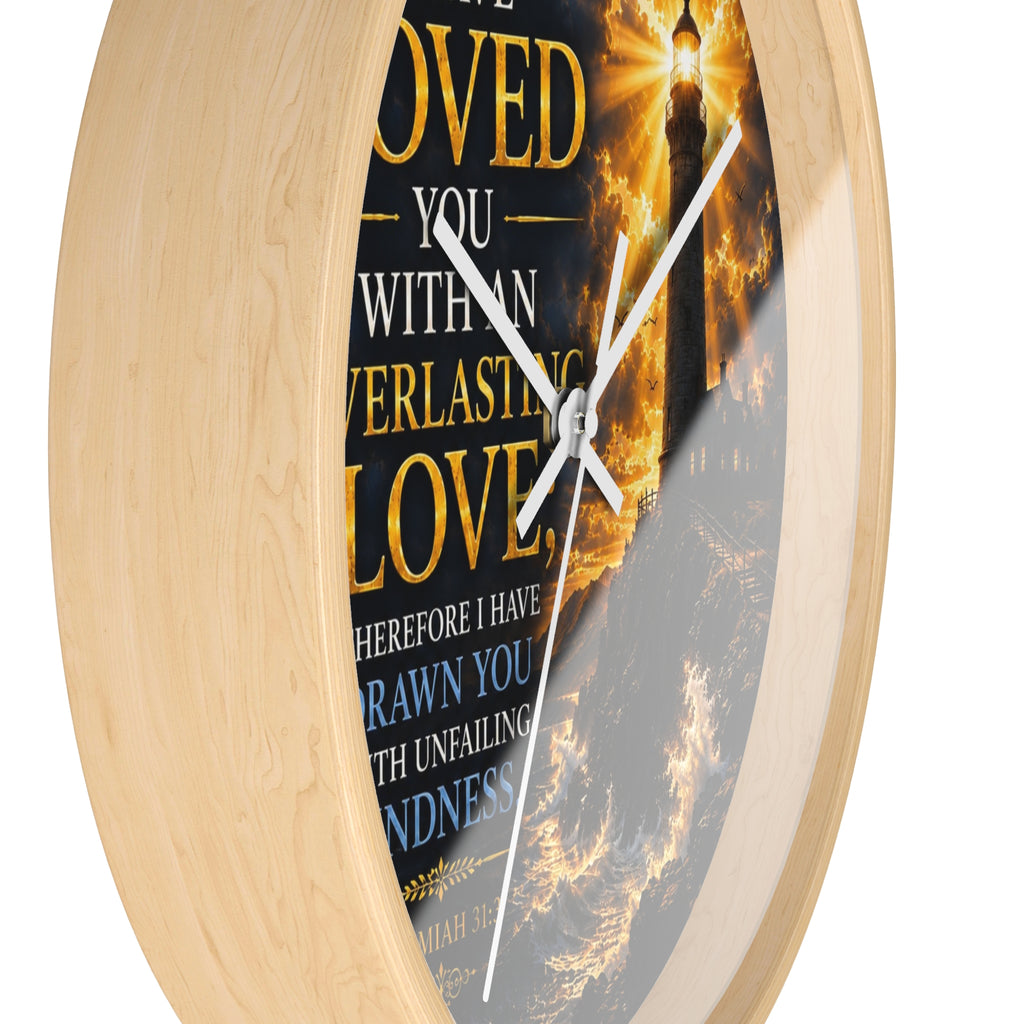 Everlasting Love Lighthouse Wall Clock | Jeremiah 31:3 Christian Scripture Clock | Inspirational Faith Decor