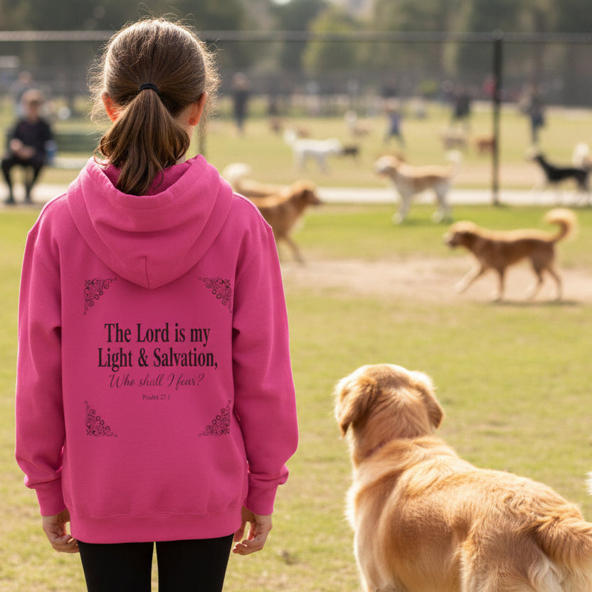 Youth “The Lord is My Light & Salvation” Hoodie – Psalm 27 Christian Kids Sweatshirt
