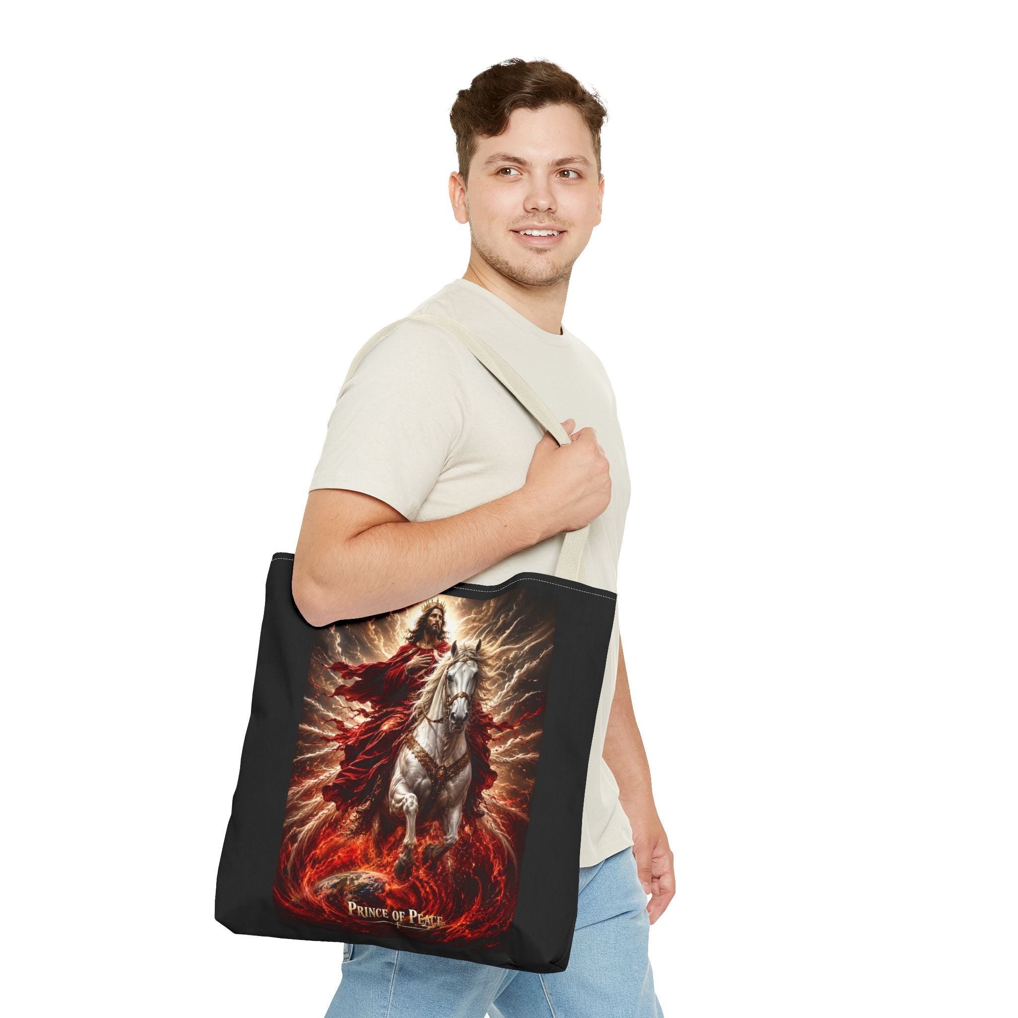 Prince of Peace Tote Bag | Jesus Riding White Horse Christian Tote | Inspirational Faith Carryall